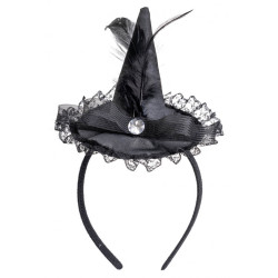 Čarodějnický klobouček s peřím a kamínkem